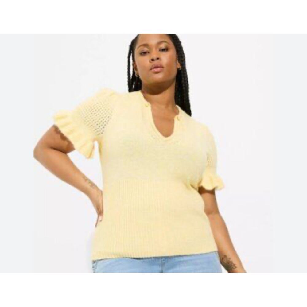 Torrid Vegan Cashmere Pullover V-Neck Ruffle Elbow Sleeve Sweater Sz. 1/ 14-16